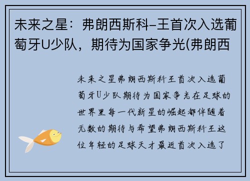 未来之星：弗朗西斯科-王首次入选葡萄牙U少队，期待为国家争光(弗朗西斯职业生涯数据)