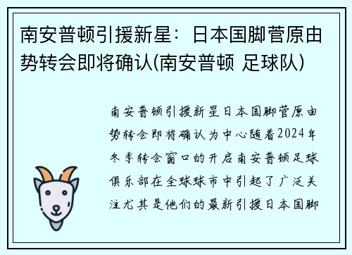 南安普顿引援新星：日本国脚菅原由势转会即将确认(南安普顿 足球队)